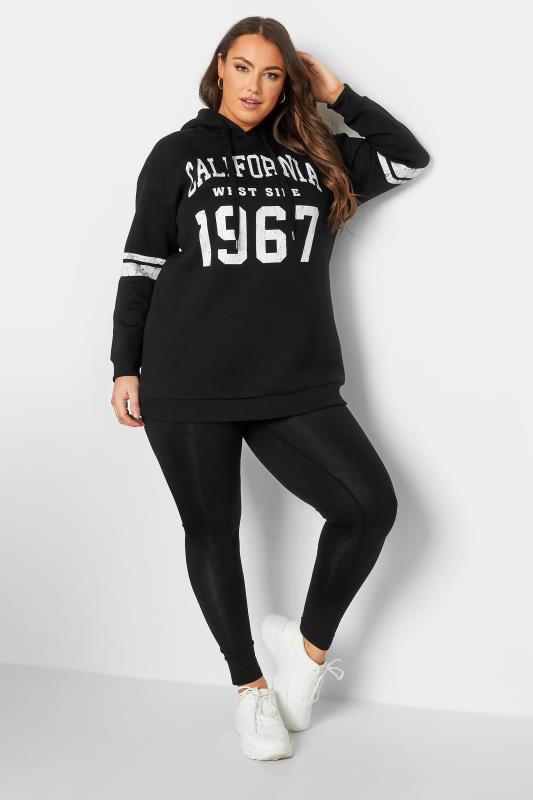 Curve Plus Size Black & White 'Calfornia West Side 1967' Slogan Varsity Hoodie | Yours Clothing 2