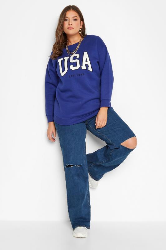 Curve Blue 'USA' Slogan Sweatshirt | Yours Clothing 2