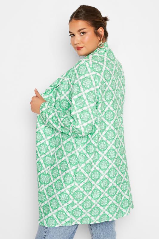 LIMITED COLLECTION Plus Size White & Green Tile Print Blazer | Yours Clothing 3