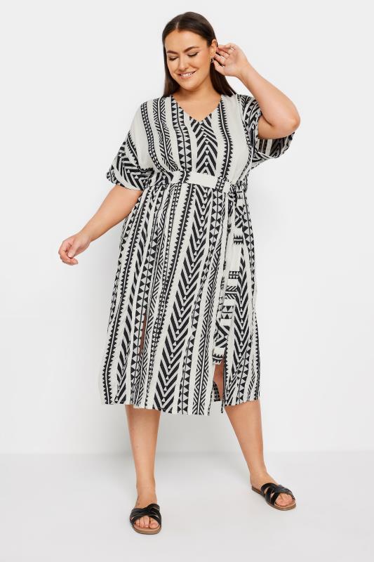 YOURS Plus Size Black & White Aztec Print Embroidered Maxi Dress | Yours Clothing  5