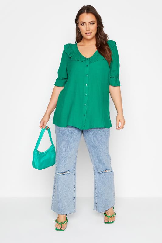 LIMITED COLLECTION Curve Emerald Green Frill Blouse_B.jpg