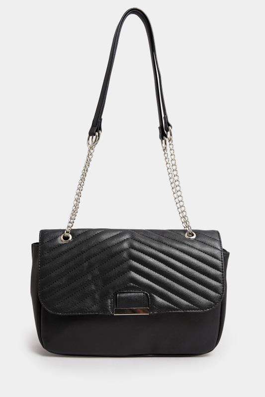 Black Quilted Double Chain Shoulder Bag  4