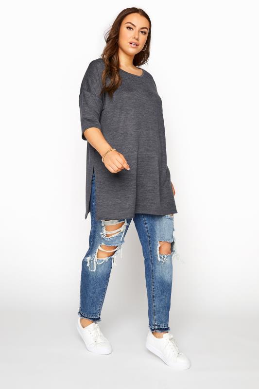 Plus Size Grey Marl Oversized Jersey Tee | Yours Clothing 2