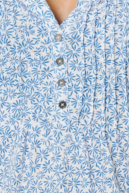 M&Co Blue Floral Short Sleeve Cotton Henley Top | M&Co 5