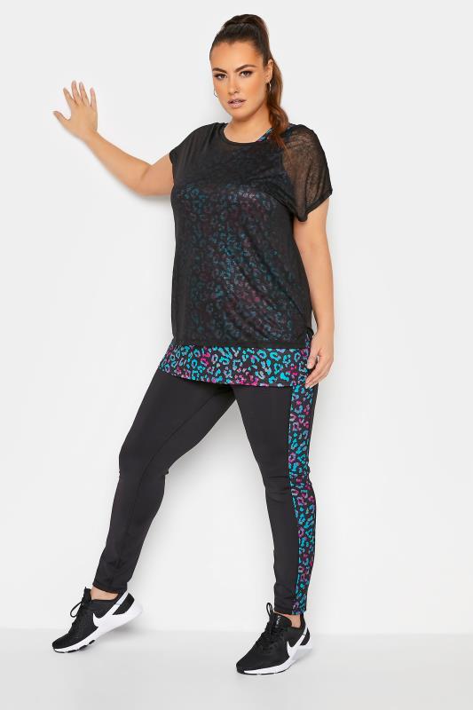 ACTIVE Plus Size Black Leopard Print Side Panel High Waisted Leggings | Yours Clothing 5