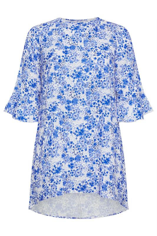 YOURS LONDON Plus Size Blue Floral Print Flute Sleeve Tunic | Yours Clothing 5