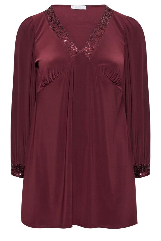 YOURS LONDON Plus Size Burgundy Red Sequin Trim Top | Yours Clothing 6