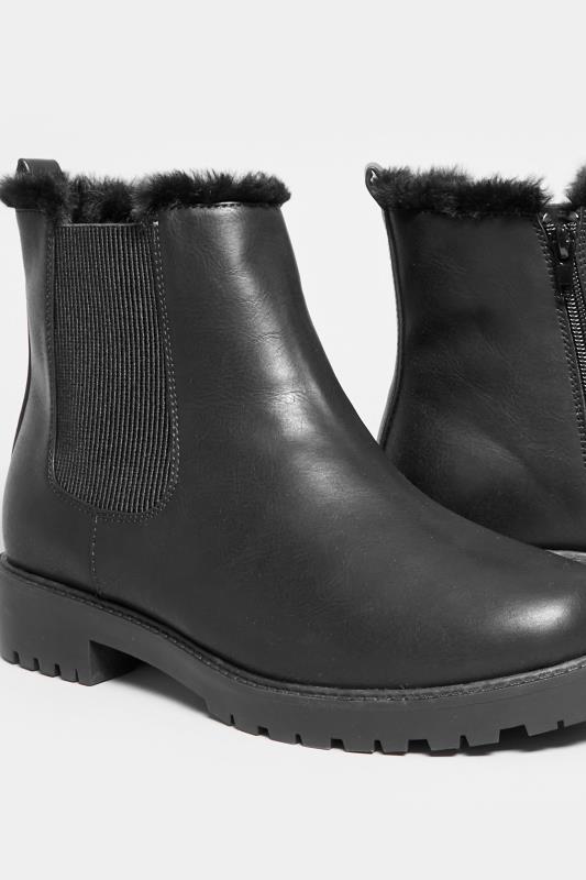 Black Faux Fur Chelsea Boots In Wide E Fit & Wide EEE Fit | Yours Clothing 4