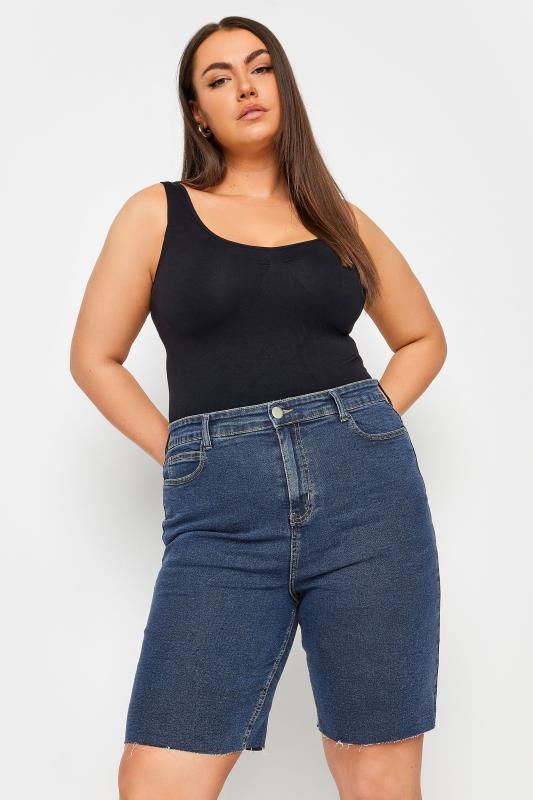 YOURS Curve Plus Size Dark Blue Bermuda Shorts | Yours Clothing  1