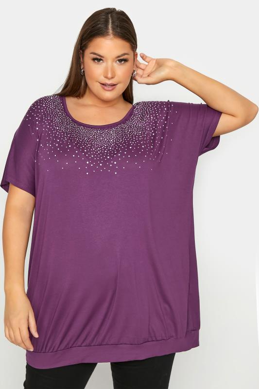 Plus Size  Purple Stud Embellished Top