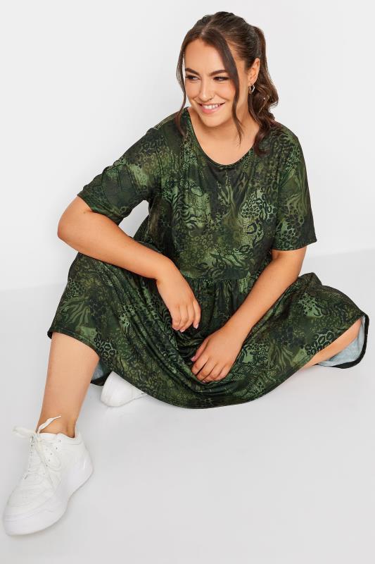 LIMITED COLLECTION Curve Plus Size Green Animal Print Smock Midaxi Dress | Yours Clothing  5