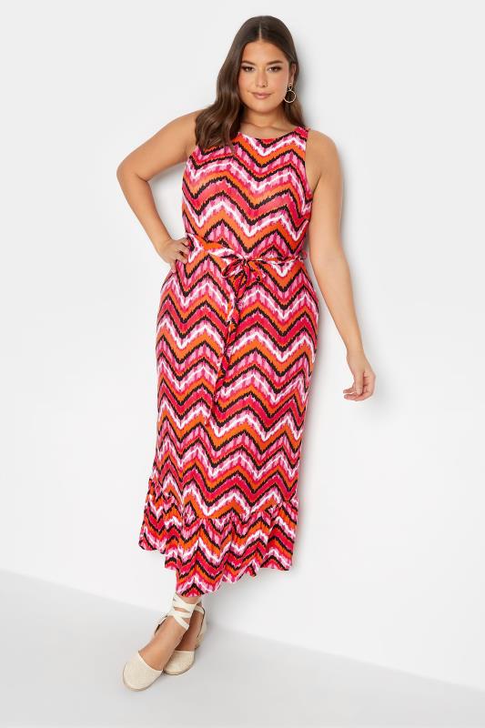 YOURS LONDON Plus Size Orange Geometric Print Tiered Maxi Dress | Yours Clothing 1