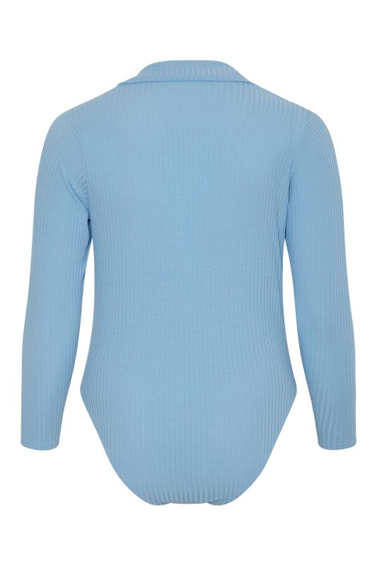 LIMITED COLLECTION Curve Blue Ribbed Rugby Collar Bodysuit 7