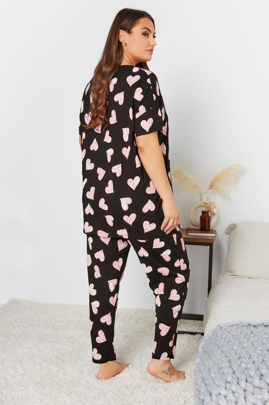 Curve Plus Size Black & Pink Animal Print Love Heart Pyjama Set  3