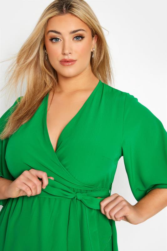 YOURS LONDON Plus Size Bright Green Midi Wrap Dress | Yours Clothing 4