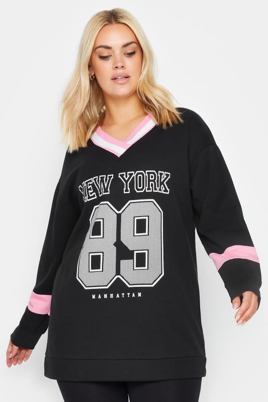 Plus Size  YOURS Curve Black 'New York' Slogan Print Sweatshirt