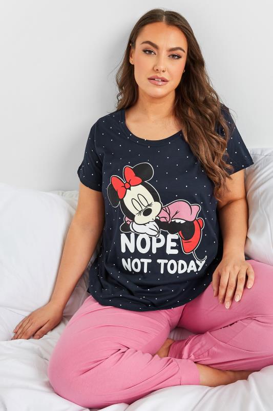 DISNEY Plus Size Navy Blue 'Nope Not Today' Minnie Slogan Pyjama Set | Yours Clothing 4