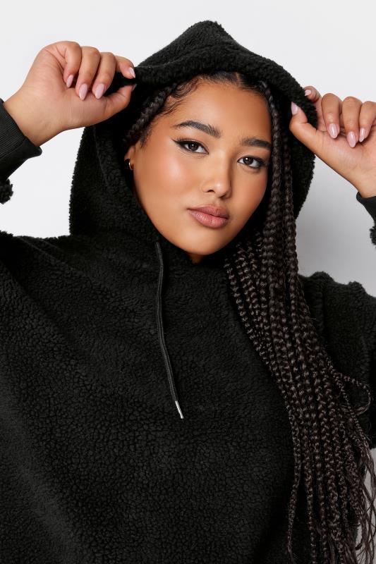 YOURS Plus Size Black Teddy Cropped Fleece Hoodie | Yours Clothing 5