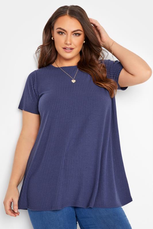 Curve Navy Blue Ribbed Swing Top_a.jpg