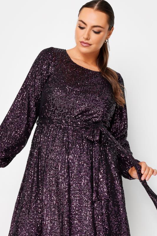 YOURS LONDON Plus Size Purple Sequin Skater Dress | Yours Clothing 5
