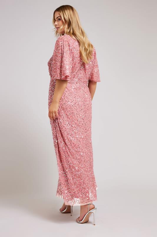 LUXE Plus Size Pink Hand Embellished Angel Sleeve Maxi Dress | Yours Clothing 4