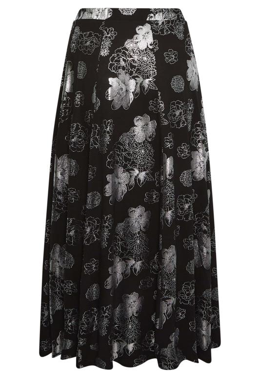 YOURS LUXURY Plus Size Black & Silver Floral Foil Printed Skirt | Yours Clothing 7
