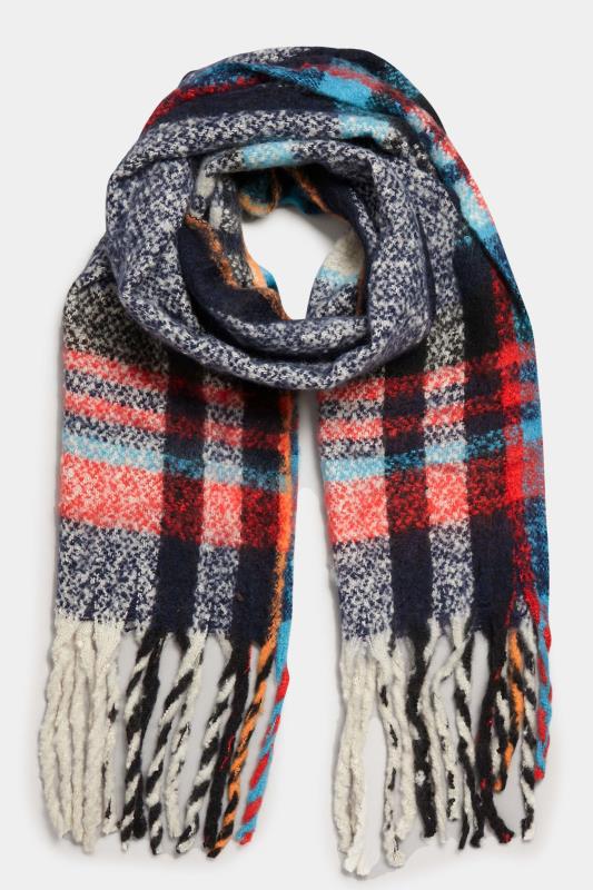 Blue & Black Check Chunky Tassel Scarf | Yours Clothing 2