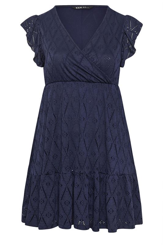 YOURS Plus Size Navy Blue Wrap Pointelle Dress | Yours Clothing 5