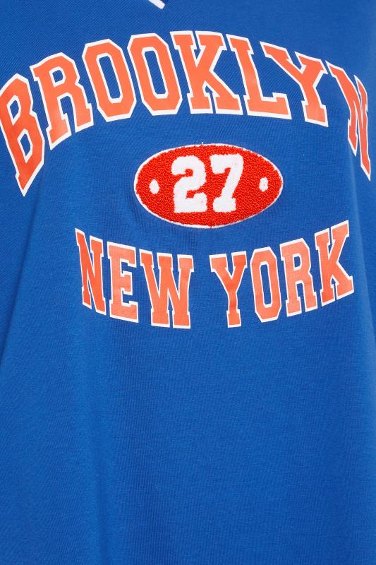 YOURS Plus Size Blue 'Brooklyn New York' Slogan V-Neck T-Shirt | Yours Clothing 6