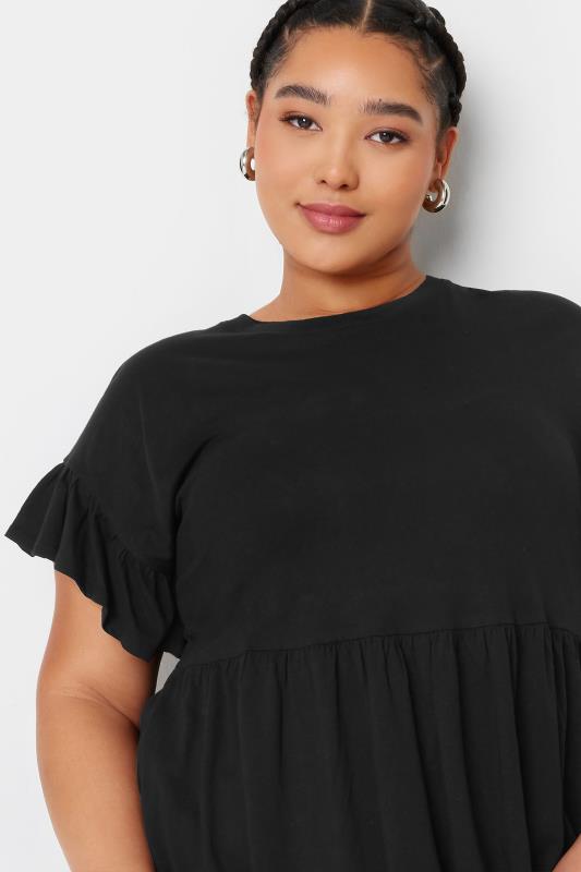 YOURS Plus Size Black Frill Sleeve Smock Tunic Dress | Yours Clothing 4