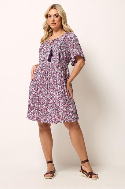 YOURS Plus Size Pink Floral Print Dress | Yours Clothing  1