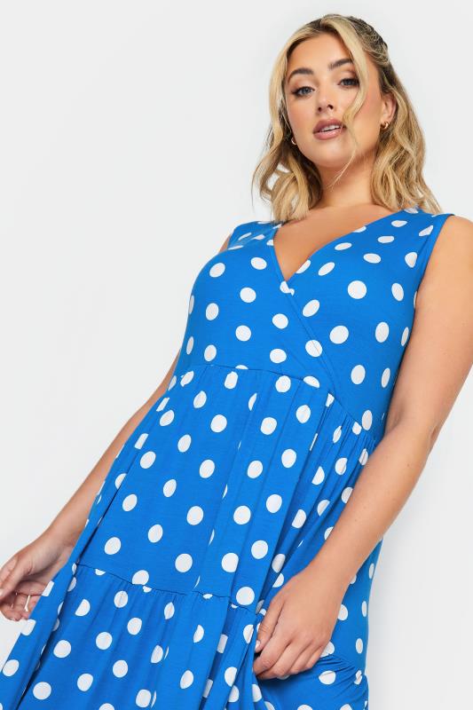 YOURS Curve Plus Size Cobalt Blue Polka Dot Print Sleeveless Maxi Dress | Yours Clothing  4