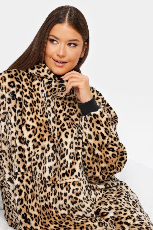 YOURS Plus Size Brown Leopard Print Snuggle Hoodie | Yours Clothing 5