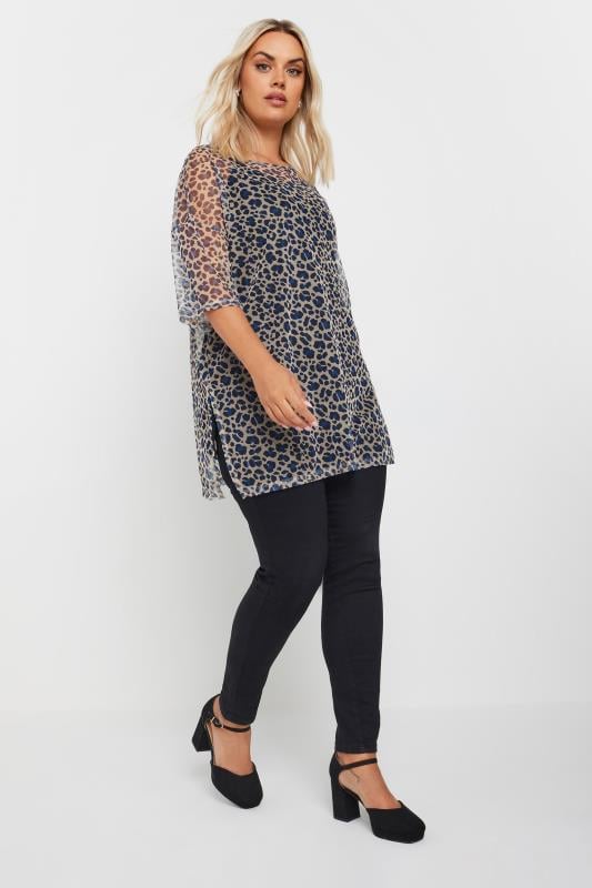 YOURS Plus Size Natural Brown Leopard Print Oversized Mesh Top | Yours Clothing 2