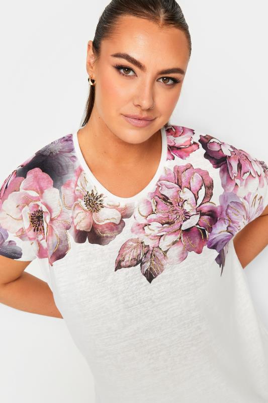 YOURS Plus Size White Floral Print Layered Hem T-Shirt | Yours Clothing  4