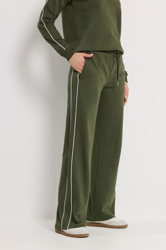 LTS Tall Women's Khaki Green Cotton Pipe Quarter Zip Sweatshirt & Wide Leg Trousers Set 6