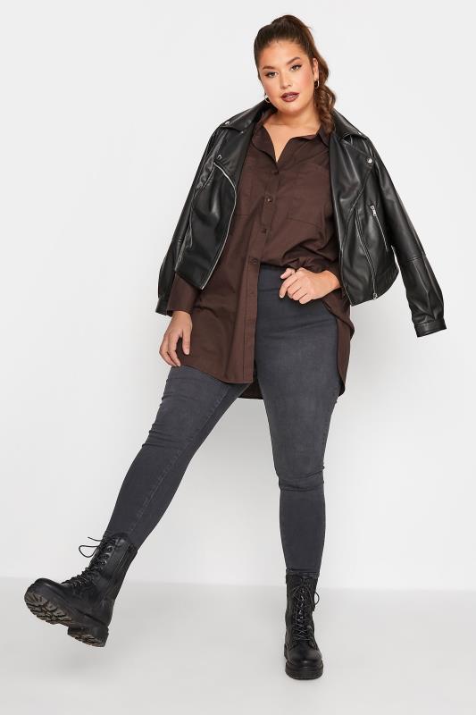 LIMITED COLLECTION Plus Size Chocolate Brown Oversized Boyfriend Shirt | Yours Clothing 2