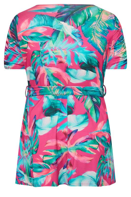 YOURS LONDON Plus Size Curve Blue Tropical Print Wrap Top | Yours Clothing  7