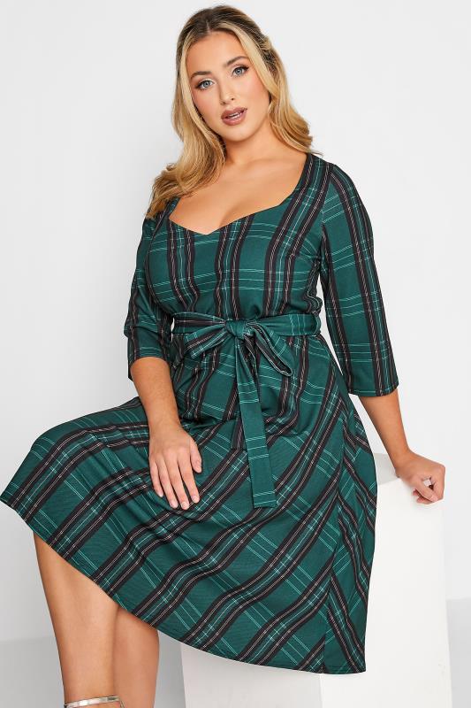 YOURS LONDON Curve Green Check Print Skater Dress | Yours Clothing  4