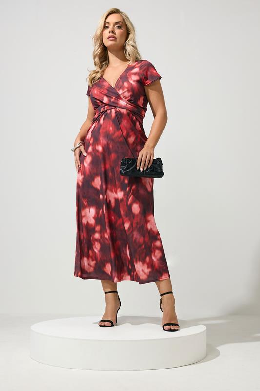 YOURS LONDON Plus Size Red Abstract Print Twist Front Dress | Yours Clothing 1