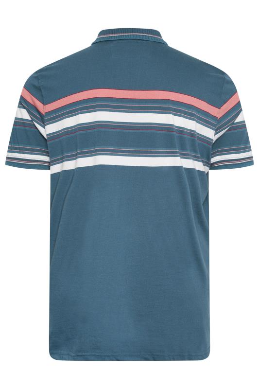 D555 Big & Tall Navy Blue Stripe Polo Shirt | BadRhino 4