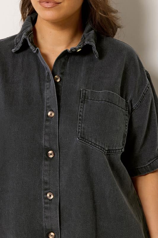 YOURS Curve Black Washed Denim Shirt Dress 5