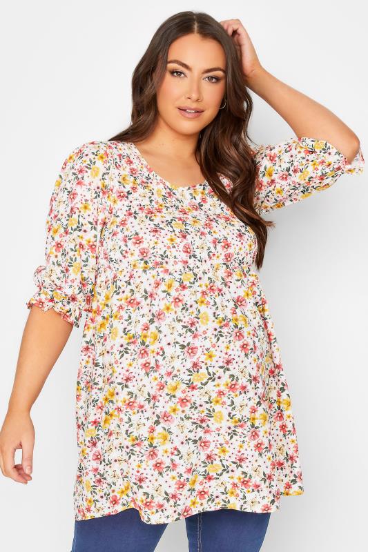  BUMP IT UP MATERNITY Curve White Floral Shirred Top