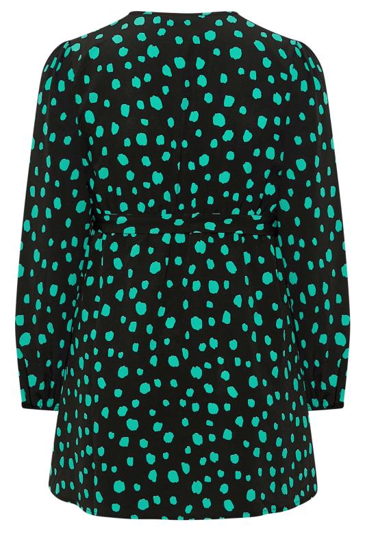 Plus Size Black & Green Dalmatian Print Balloon Sleeve Wrap Top | Yours Clothing 7