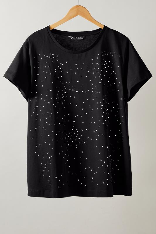EVANS Plus Size Black Stud Embellished Pure Cotton T-Shirt | Evans  5