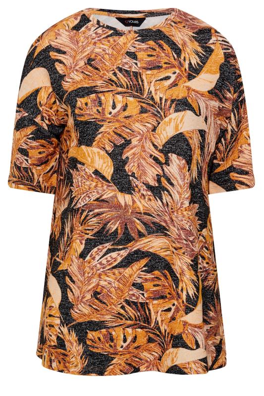 Curve Orange & Black Leaf Print T-Shirt | Yours Clothing  6