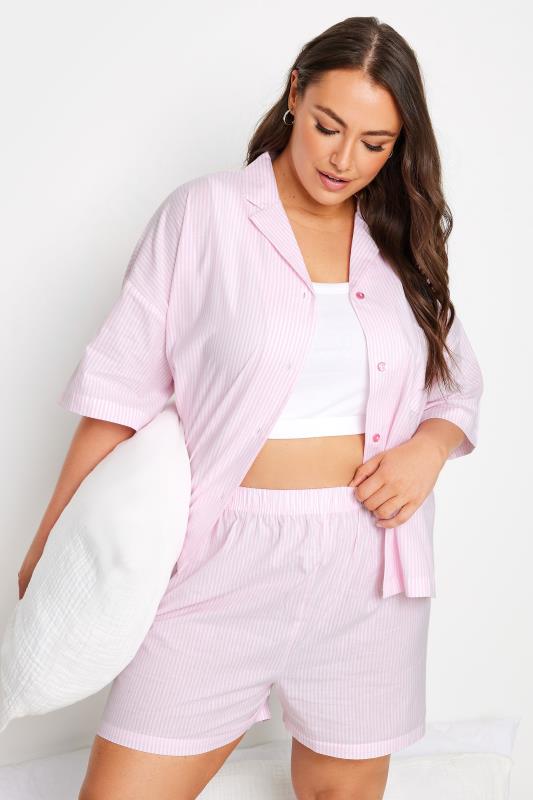 YOURS Plus Size Pink Stripe Pyjama Shorts | Yours Clothing 1