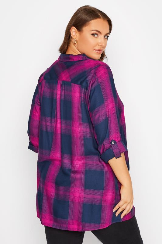 Plus Size Hot Pink Checked Overhead Shirt | Yours Clothing  3