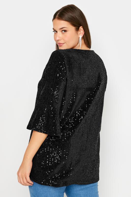 YOURS Plus Size Black Sequin Embellished Velvet Top | Yours Clothing 4