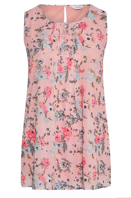Curve Pink Floral Print Pleat Front Sleeveless Blouse 6